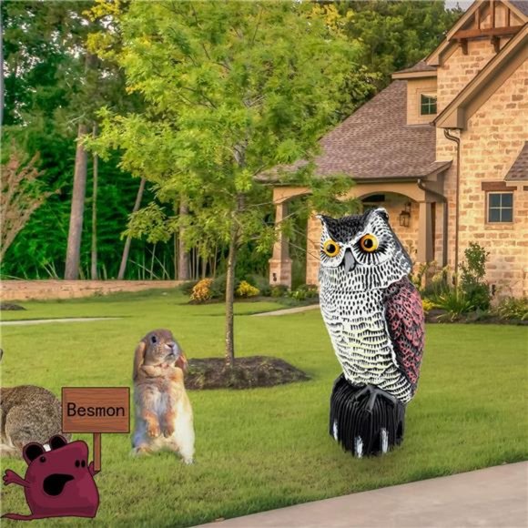 Plastic Owl Scarecrow Sculpture with Rotating Head for Garden Yard Outdoor - Picture 4 of 7